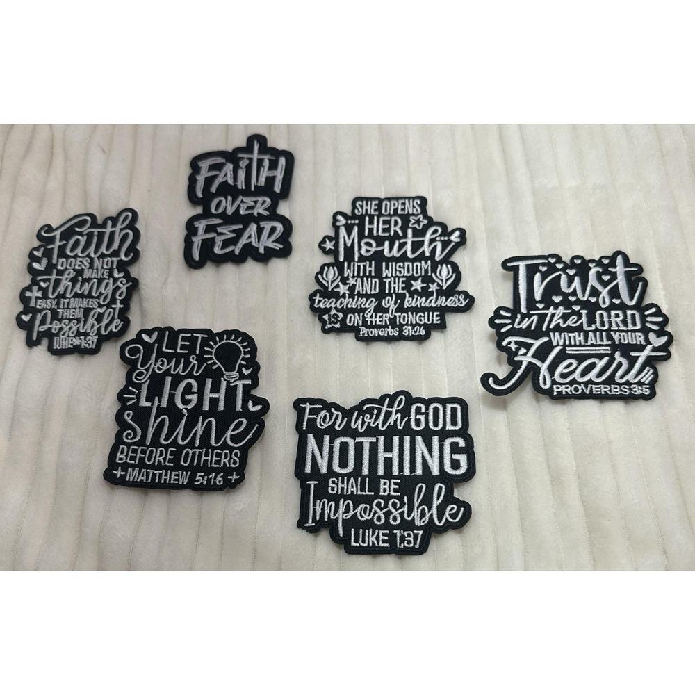 6 Pc Christian Sew on Patches Bible Faith Verse Embroidered Patches NEW
